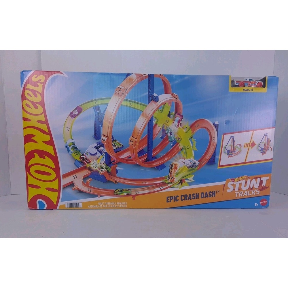 Hot Wheels EPIC CRASH DASH Stunt Track Set + 1 Car 5 CRASH ZONES Unopened